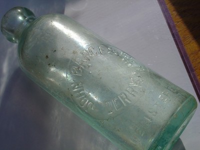 Vtg Antique John Barge Barce & Sons Derry PA Blob Top Blue Glass Bottle
