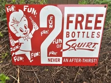 1950'S VINTAGE COLLECTIBL SQUIRT  PORCELAIN SODA ENAMEL GAS STATION SIGN 12" 