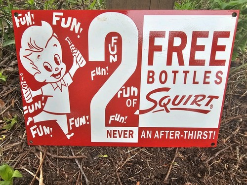 1950'S VINTAGE COLLECTIBL SQUIRT  PORCELAIN SODA ENAMEL GAS STATION SIGN 12" 