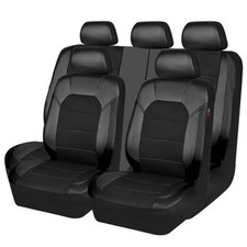 Leather and 3D Air Mesh Universal Fit Car Seat Covers, Full Set Black Black