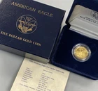 1991 US 1/10th ozt BU $5 Gold Eagle Coin w/coa/box L24825