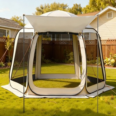 VEVOR Screen House Tent Pop Up Screen Tent Extended Awning 10 x 9.2ft 4-8 Person
