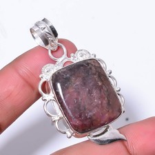 Black Manganese In Rhodonite - Colorado Silver Plated Handmade Pendant 2.03" P15