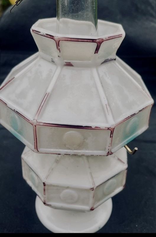 Vintage Milk Glass Dot & Block Miniature Oil Lantern