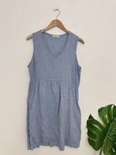 Mini Vestido Terzo Millennio de Lino Sin Mangas Azul Para Mujer L Lados Elásticos Cuello en V