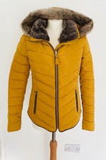 JOULES GOSWAY CARAMEL MUSTARD PADDED COAT JACKET FAUX FUR COLLAR HOOD TRIM UK 10