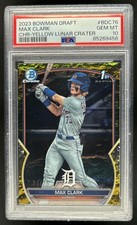 2023 Bowman Draft Max Clark Chrome Yellow Lunar Crater Refractor 1st #/75 PSA 10
