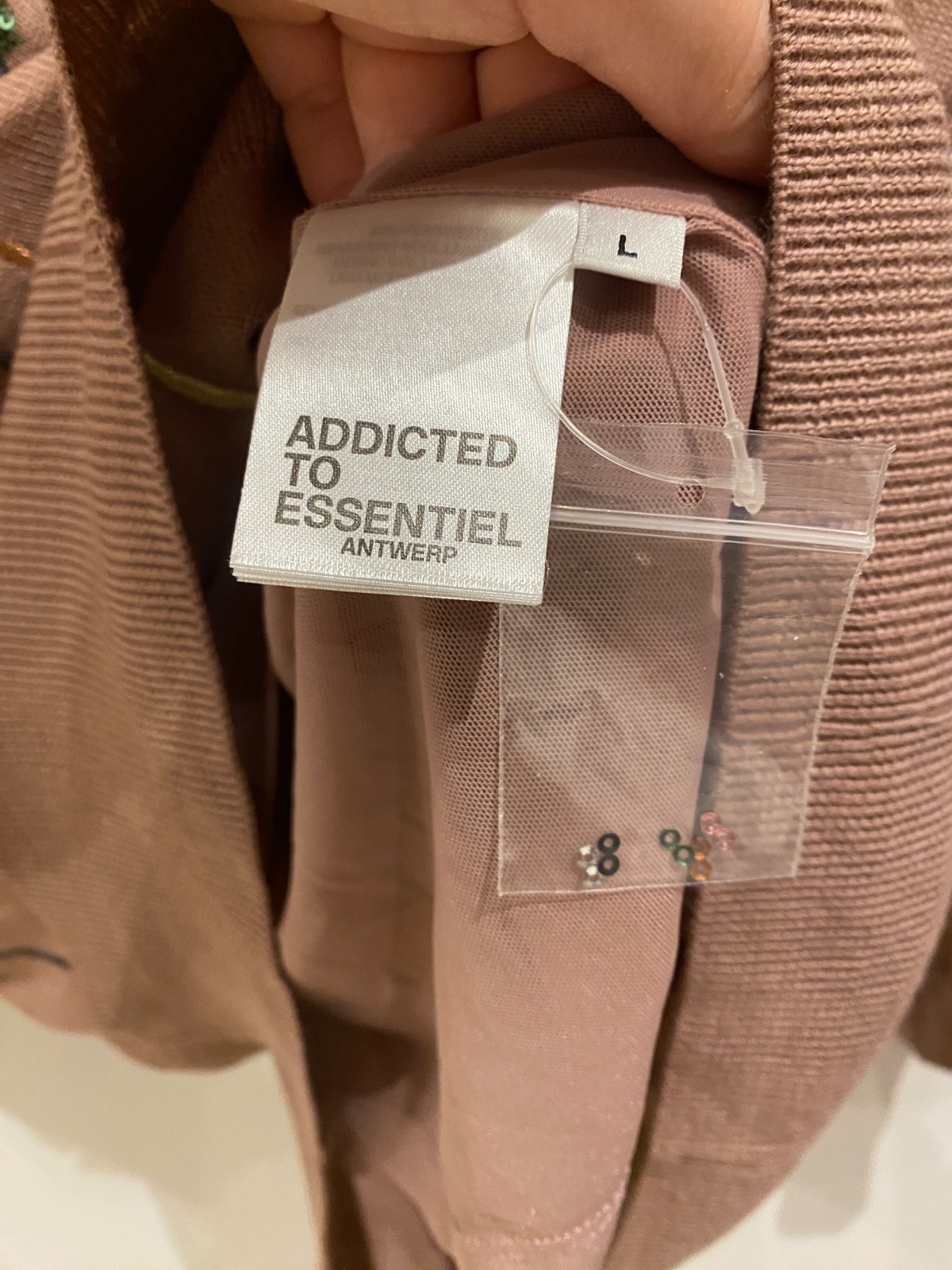 Essentiel Antwerp Sequin Floral Patch Sweater Merino Wool Embroided Blush BNWT image 4