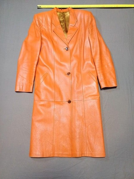Women Custom Trench Coat Coral Leather 36 / S / 44