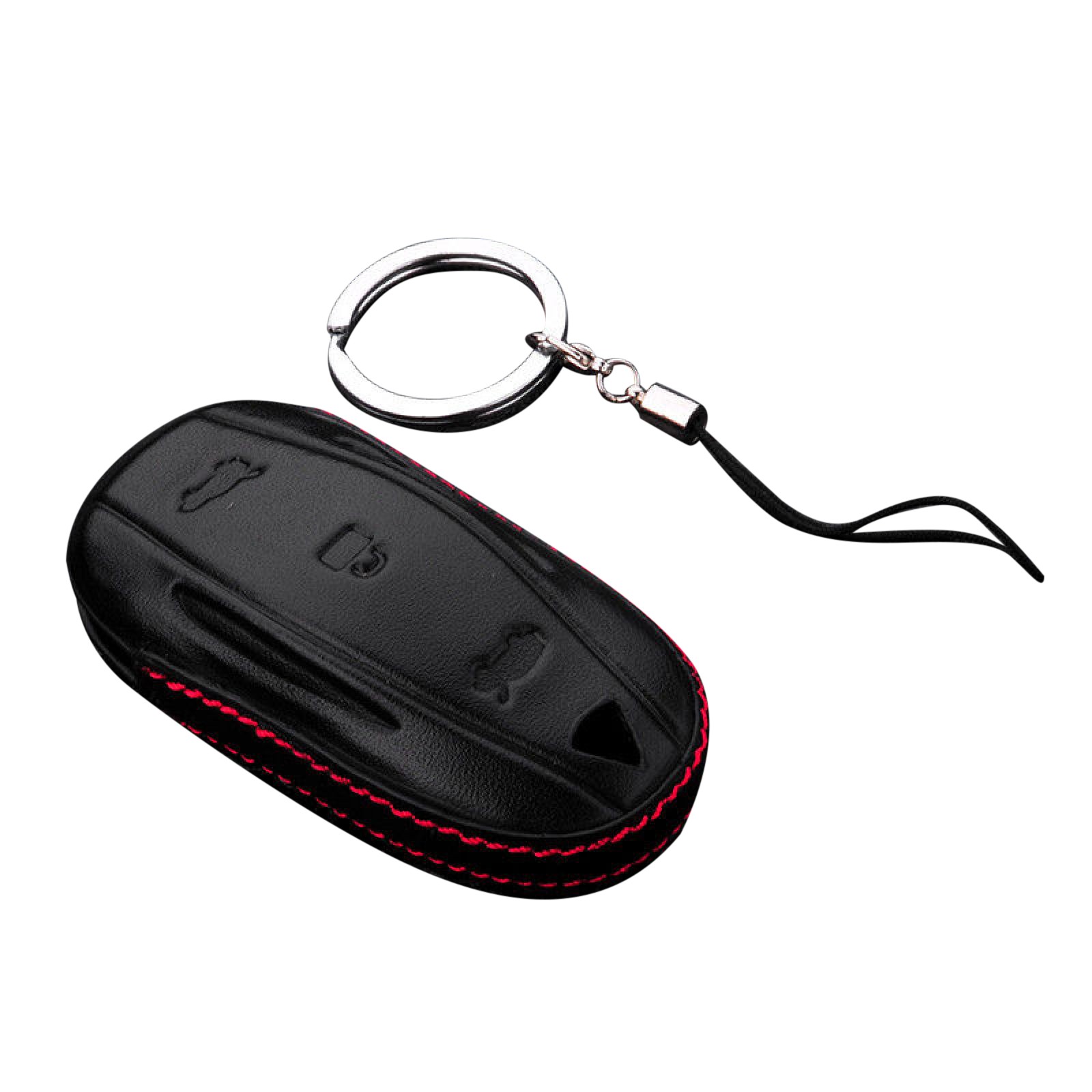 Leather Car Key Cover Bag Protective Case With Chain For Tesla Model S/X Fob