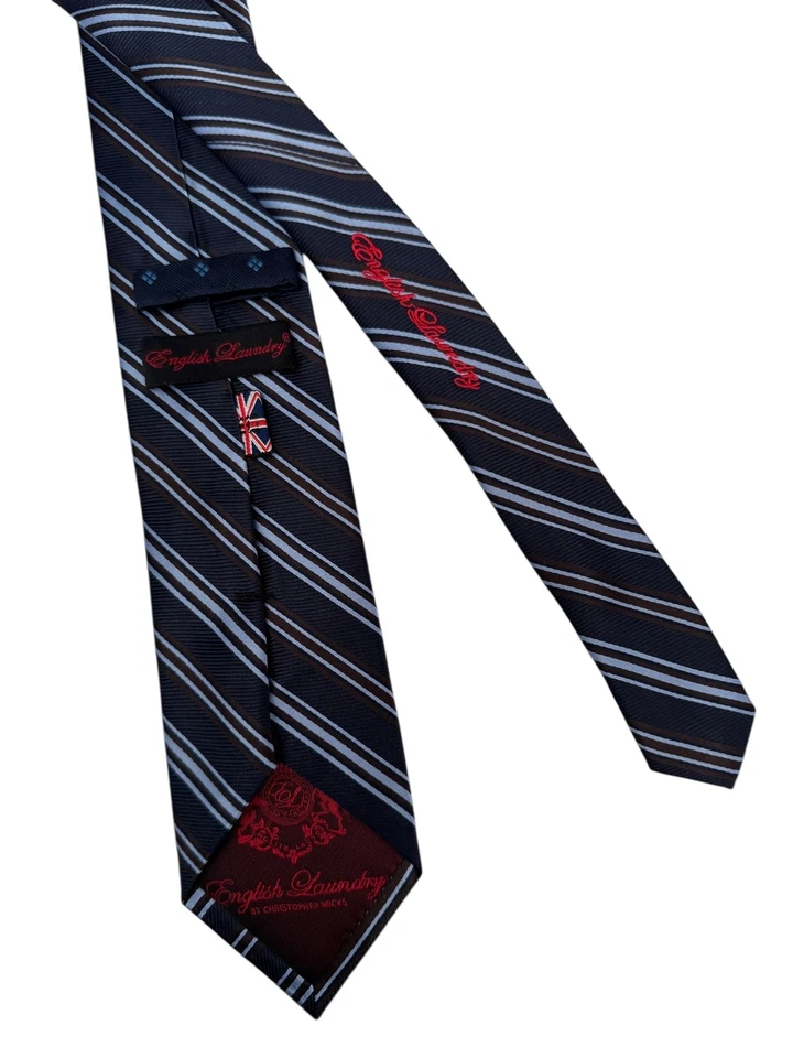 Corbata clásica de seda a rayas azules para hombre English Laundry Christopher Wicks Foto 3 de 4