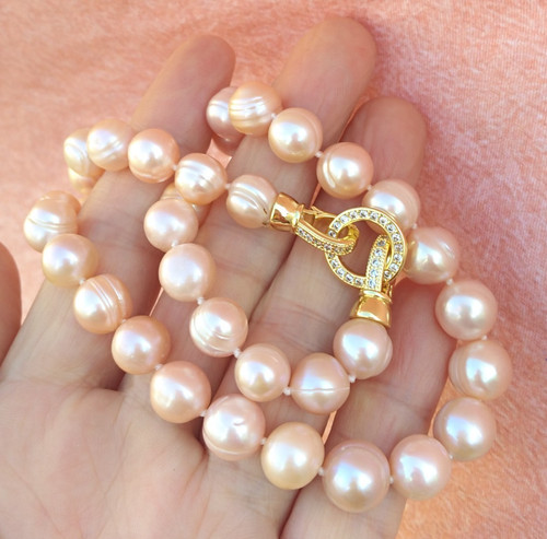 Classic 18" Natural AAA 11-10mm Pink South Sea Pearl Necklace 14K Gold P