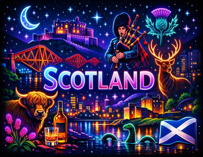 Kühlschrank groß Magnet Reise Souvenir Geschenk Schottland Highland Castle Whisky Kunst