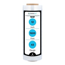 12" x 1500' Narrow Banding Stretch Film Hand Shrink Wrap Clear 43 Gauge, 4 Rolls