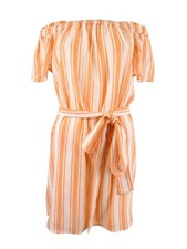 MICHAEL Michael Kors Women's Petite Striped Off-The-Shoulder Dress PS, Nectarine