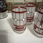 Set of 6 Vintage Coca-Cola Drinking Glasses Tiffany Frosted Stained Glass Style