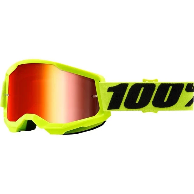 Gafas de Motocross/enduro 100% Strata 2 en color amarillo con lente espejo rojo