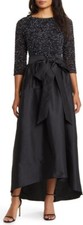 Pisarro Nights Black Beaded Bodice Taffeta A-Line Gown Size 8 258
