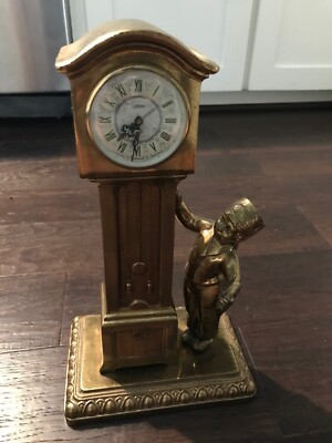 VINTAGE WEST GERMAN BOY & GRANDFATHER CLOCK! KAISER WINDUP! 12'' TALL CAST BRASS