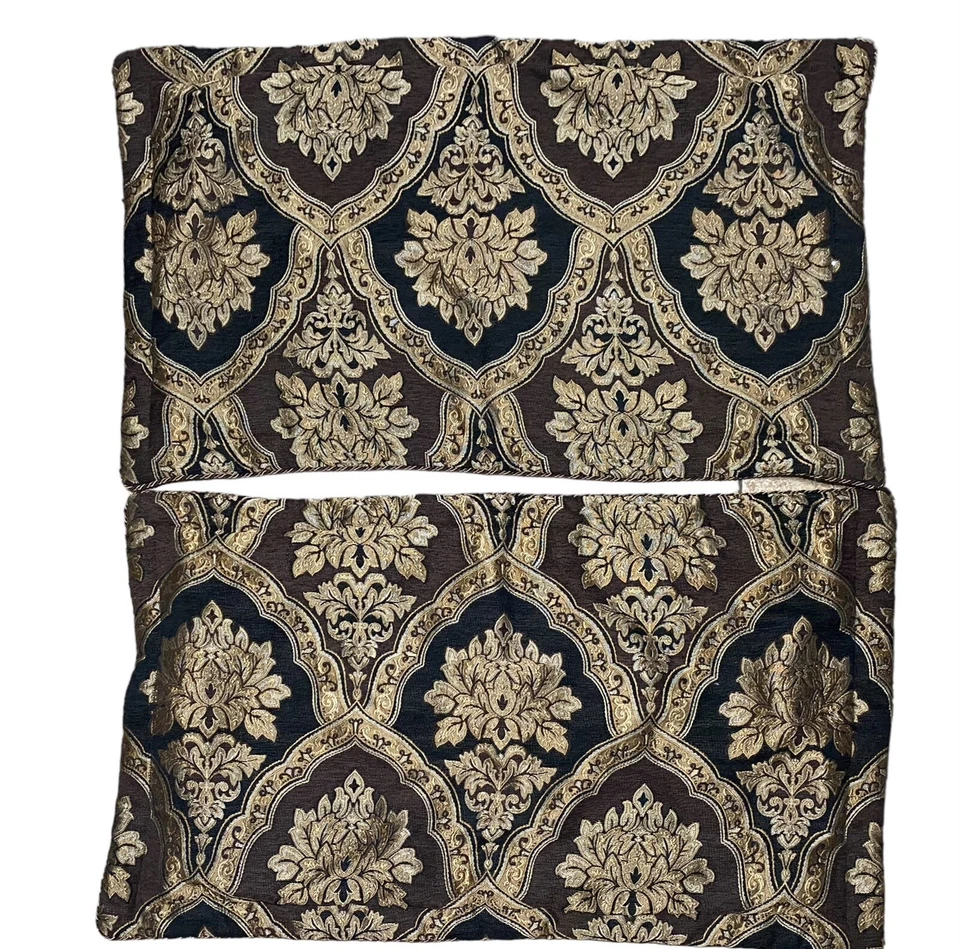 J. Queen New York Meridian King Pillow Sham Set Gold Black Tapestry - Image 2 of 4
