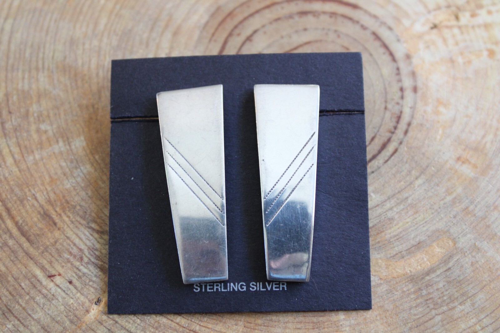 Sterling Silver puffed Rectangle Earrings Navajo - image 2