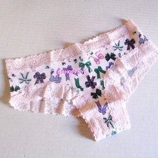 PINK Victoria Secret Cotton Ribbed Cheeky Panty S M L XL Lace Trim Bows Pink