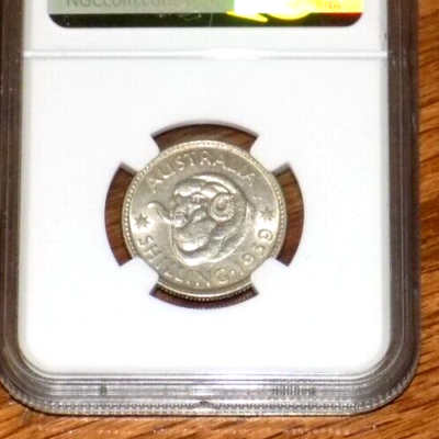オーストラリア　1935年　1シリング銀貨　NGCスラブ NGC 1939 AUSTRALIA ONE SHILLING GEORGE VI 1S MS 61 Certified