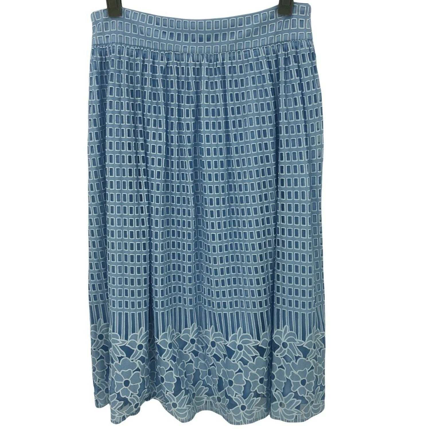 Floral Hem Womens Skirt Sz M Geometric Laser Cut Rectangle Light Blue Annabella