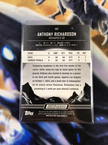 2023 Topps Composite Anthony Richardson RC Midnight #322 Indianapolis Colts - Picture 2 of 2