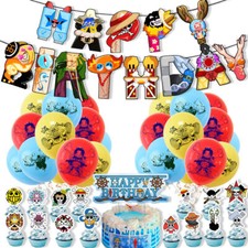 One Piece Kids Birthday Party Decoration Set Balloons Flags Cake Topper