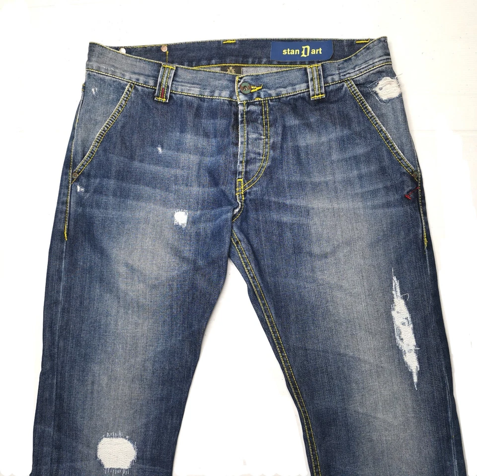 Dondup Stan Dart Distressed Low Rise Button Fly Slim Fit Blue Jeans Size 33W 34L - image 4 of 4
