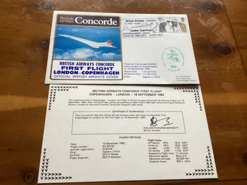 British Airways Concorde London Copenhagen First  Flight Cover 18/9/1982 coa