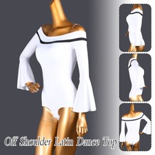 Latin Dance Costumes Off Shoulder Ruffle Sleeve Top Dance Practice Uniform Women