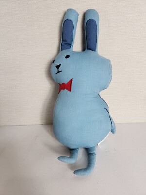 Vtg Crate & Barrel The Land of Nod 3D 18'' Blue Rabbit Bunny Plush Red Bowtie
