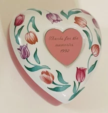 Heart Shaped Trinket Dish Personalized Thanks for Memories 1992 Tulips VTG 90s