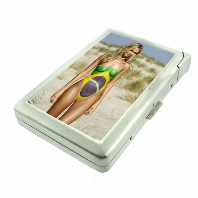 Brazilian Pin Up Girls D14 Cigarette Case with Built in Lighter Metal Wallet 