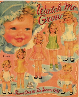 VINTAGE UNCUT 1944 WATCH ME GROW PAPER DOLLS~8 PGS CLOTHING!~#1 TOP REPRODUCTION