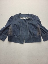 Diane Von Furtensberg Women Jacket Large Blue Jean Solid Open Cotton Korea
