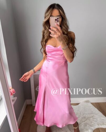 ZARA NEW BUSTIER SATIN MIDI SLIP DRESS STRPPY OPEN BACK PINK S,M,L - Picture 9 of 15