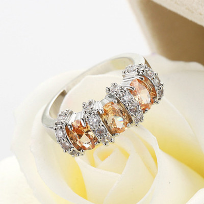 Woman FLower Style Natural Morganite Gemstone Silver Band Ring US Size 6-10 New