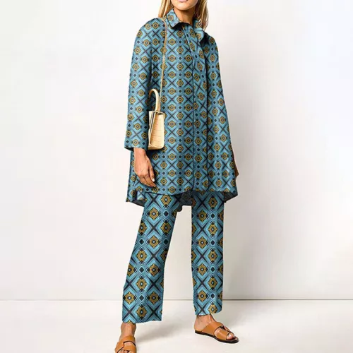 Ladies Two Piece Outfit Long Sleeve Lounge Sets Women Loose Fit Travel Lapel - Picture 6 of 19