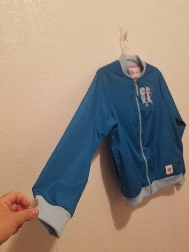Strange Planet Nathan Pyle Alien Bubbles Blue Windbreaker Bomber Jacket XS image 3
