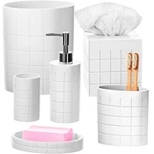 Creative Scents White Bathroom Accessory Set - 6 Piece Bathroom Set Collectio...