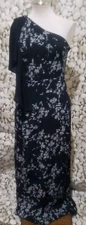 H by Halston Dress Womens Size 0 Black White One Off the Shoulder Lined Maxi