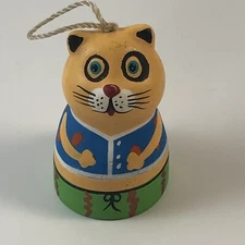 Cat Wind Chime 3" Small Terracotta Clay Hand Painted Kitten Ornament Whimsical