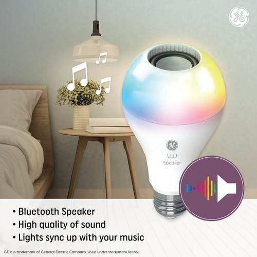 LED Multicolor Speaker LED Light Bulbs w/Bluetooth Speaker A21 Bulbs 9W 2-Pack - Picture 3 of 11