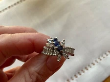 Cocktail ring, custom made with diamonds & sapphire stones white gold setting.