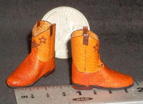 CUSTOM ROPER STYLE Western Cowboy Boots 1:12 Orange Open Star Doll Mini 0330 - Picture 4 of 4