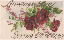 Greetings from Spring Valley, NEW YORK - Roses - EMBOSSED & GLITTER