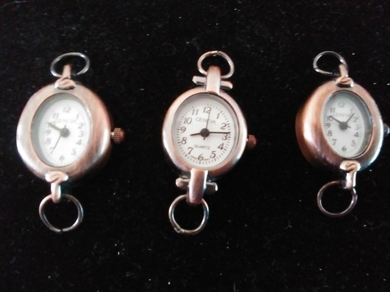 3 Lot Geneva Beading Watch faces 1" Oval Bronze Color. New Batteries Installed.